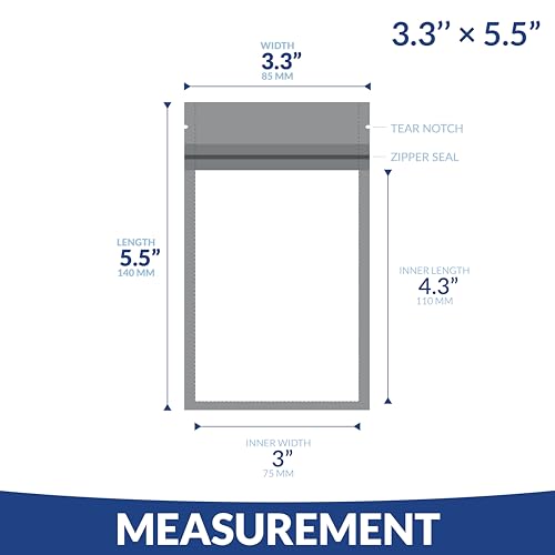 Resealable Mylar Bags with Zipper Seal - 3.3 x 5.5” | 100 Pack