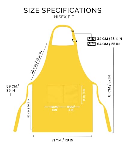 Utopia Kitchen 2 Pack Yellow Bib Aprons - Adjustable, Pockets, Oil & Water Resistant