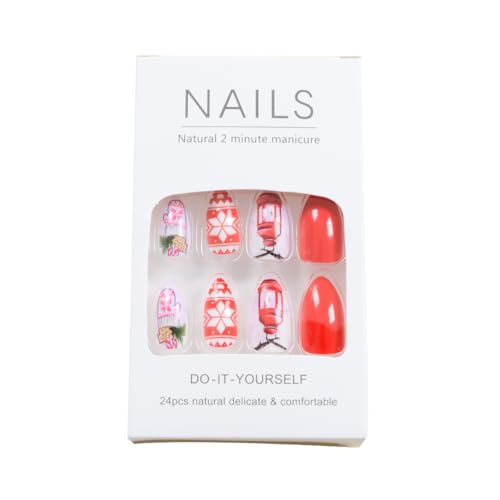 SWEKKE Christmas Short Almond Press on Nails Glossy Winter False Nails