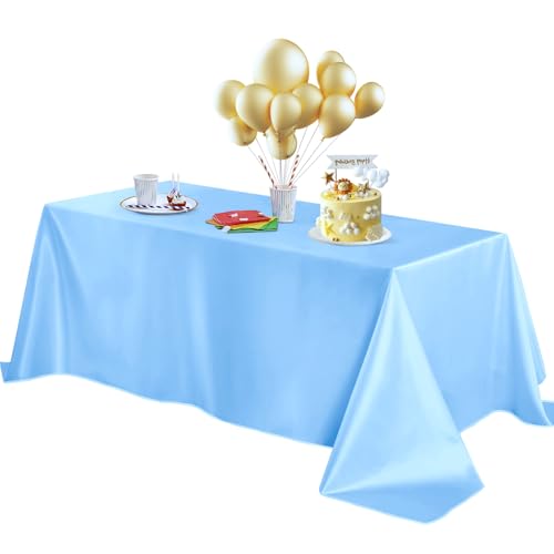Baby Blue Satin Tablecloth 60 x 84 Inches for Weddings & Events