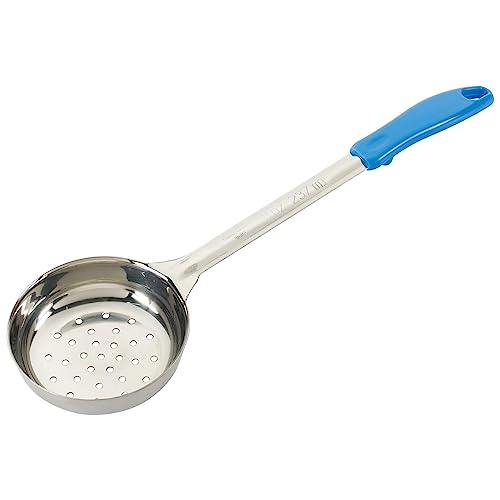 Winco 8 oz Portion Control Spoon - Blue Handle, Perforated Stainless Steel