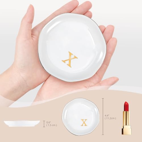 Personalized Ceramic Ring Dish with Letter X - Elegant Jewelry Tray