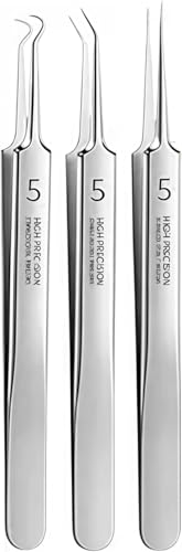 Blackhead Removal Tweezers 3-Piece Precision Acne Extractor Kit with Case