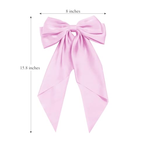 Big Satin Hair Bows with Barrettes Clips, 3-Pack Long Tail Bows