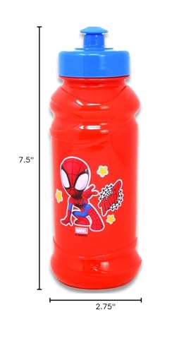 Spidey Reusable 16 oz Water Bottle Set - Spiderman Dinnerware Bundle with 6 Reusable Cups, Stickers, More | Spidey and Friends Party Favor Supplies