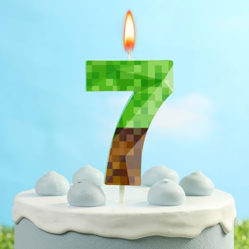 PHD CAKE 2.76 Inch Pixel Number 7 Birthday Candle - Green Miner Style