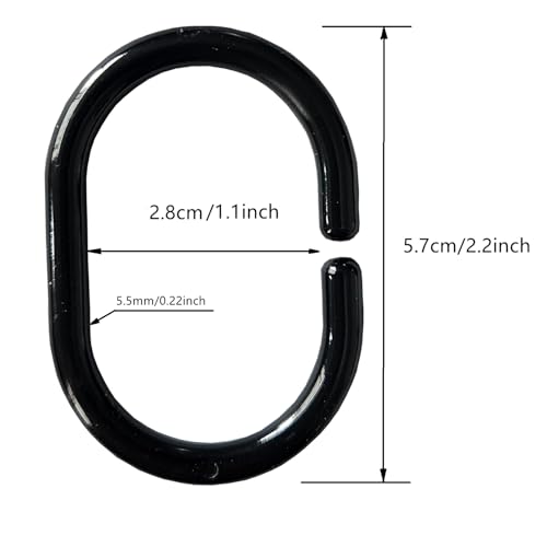 Black Plastic Shower Curtain Rings Hooks - 24 Pack for Bathroom Waterproof Rod