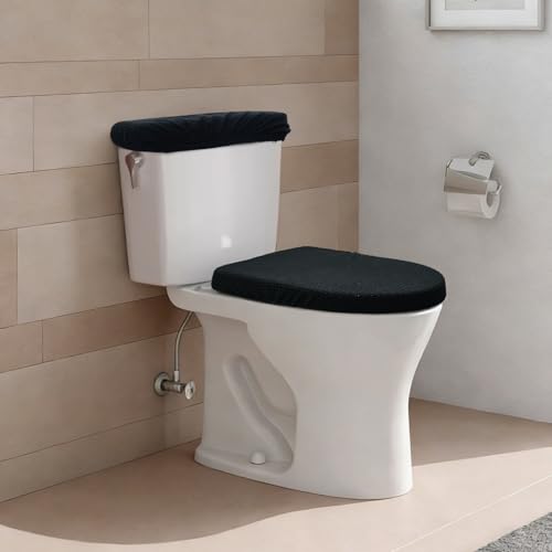 Black Toilet Lid Cover Set - 2-Piece Polyester Bathroom Upgrade
