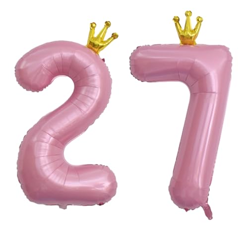 40 Inch Baby Pink Crown Number 27 Balloon Set for Celebrations