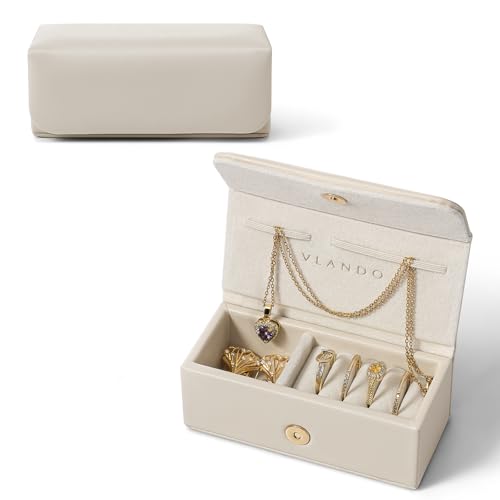 VLANDO Vegan Leather Travel Jewelry Case - Mini Cream White Organizer