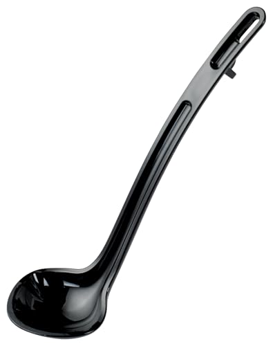 Winco 3/4 oz Red Plastic Ladle with Dual Pour Spouts & Notch Handle - Commercial Kitchen Utensil
