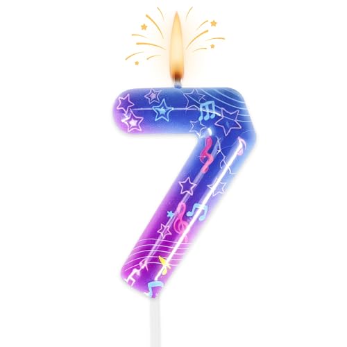 Kpop 7th Birthday Candle with Music Notes - Purple Gradient Cake Topper