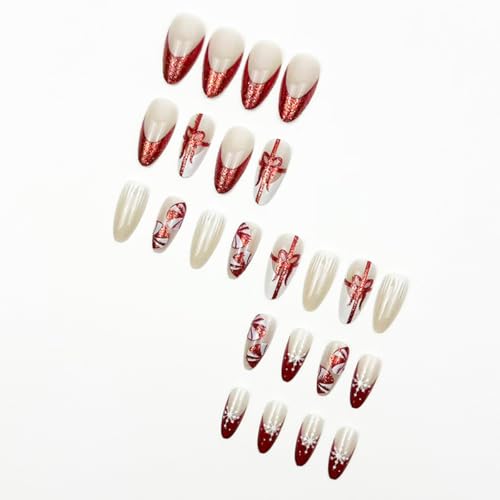 Christmas Press on Nails Almond Red French Tip False Nails