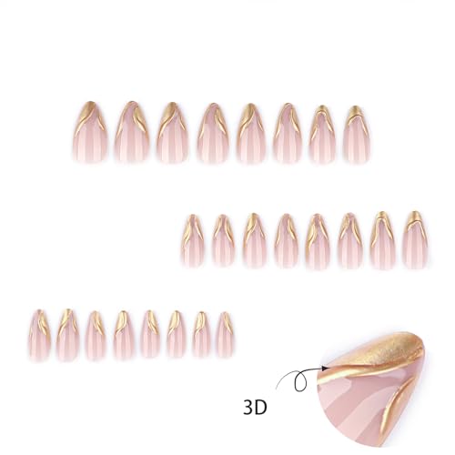 FNKFNK Gold French Tip Press on Nails Almond Medium Reusable False Nails