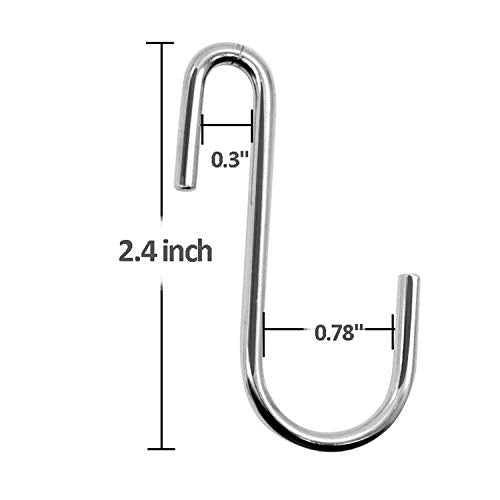 LU2000 Heavy Duty Stainless Steel S-Hooks - 2.4 Inch Pot Rack Hangers (10 Pack)