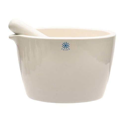 United Scientific™ Ceramic Mortar and Pestle Set - 1900mL Capacity, Deep Form with Pour Spout, Unglazed Grinding Bowl Surface for Kitchen or Lab Use - Herbs & Spices, Pill Crusher