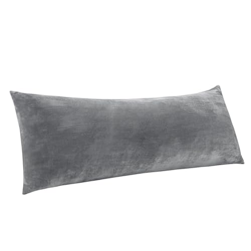 BEDELITE Soft Flannel Fleece Body Pillow Cover, Gray, 20x54 Inch