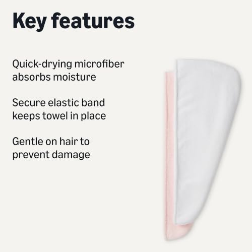 Quick Dry Microfiber Hair Towel Wrap 2-Pack - White/Pink