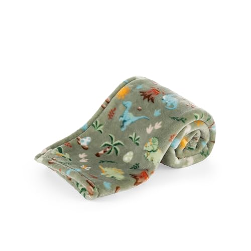 Berkshire VelvetLoft Throw Blanket 30x40 in - Soft Fleece Couch & Travel Cover, Dino Pattern, Sage