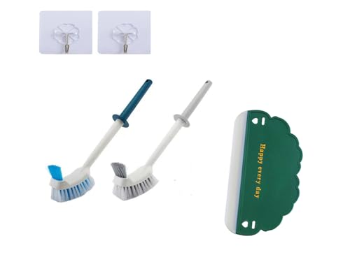 Blue & Grey Wall-Mounted Toilet Brush Set with Long Handle & Non-Slip Grip