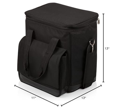 PICNIC TIME Cellar 6-Bottle Wine Carrier & Cooler Tote, Insulated Padded Wine Cooler Bag for Travel, Portable Bag with Polyester Exterior and Water-Resistant Base, (Black with Gray Accents)