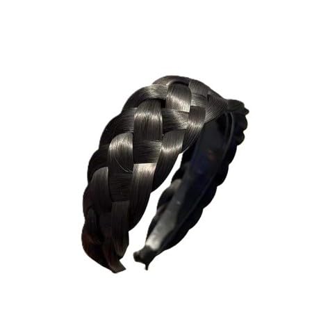 Mozff Black Brown Braided Headband Wig Wide-Brimmed Hair Hoop
