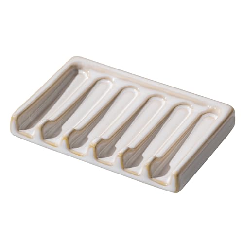 Tanew Self-Draining White Ceramic Soap Dish - Modern Bathroom & Kitchen Holder, Model White1