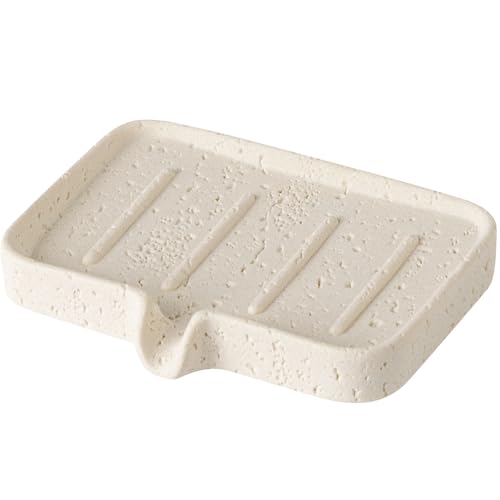 Self-Draining Travertine Stone Soap Dish - Off White Bar Soap Holder