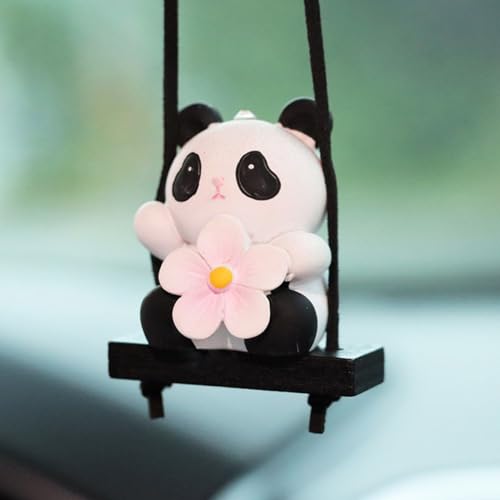 Panda Swinging Cartoon Animal Car Hanging Ornament - Cute Rear View Mirror Pendant