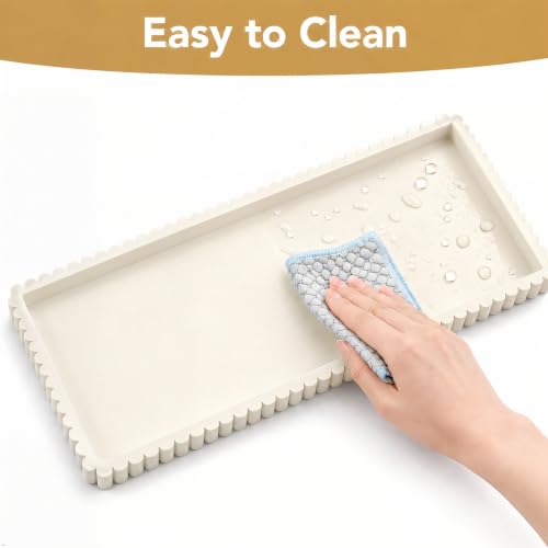 Silicone Bathroom Tray - Small Beige Vanity Organizer for Countertop