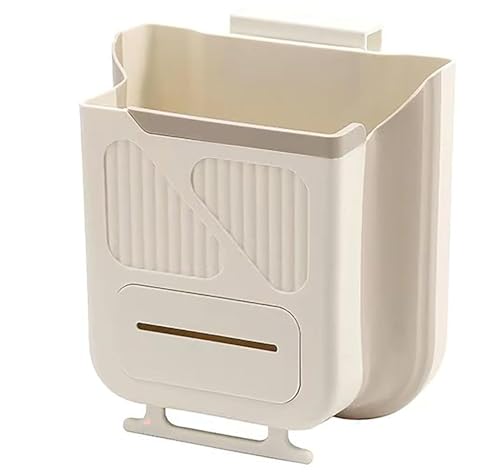Yansanido Medium Foldable Trash Can - White Hanging Garbage Can for Kitchen & Office