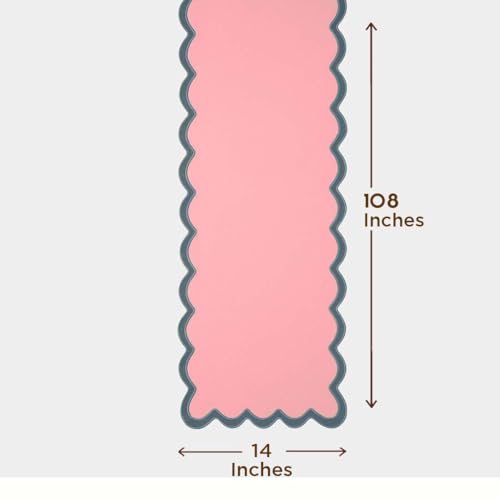 Pink Scalloped Cotton Table Runner 14x108 Inch for Dining & Parties - Laguna Blush