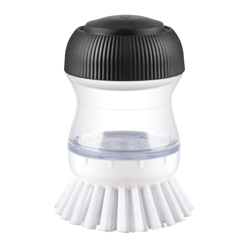 OYV Soap Dispensing Palm Brush - Durable Dish Scrub Brush, Black/Clear/White