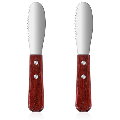 Ouligay Stainless Steel Butter Spreader Knife Set - 2 Pcs with Wooden Handle for Easy Spreading