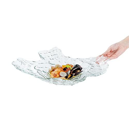 Restaurantware Vetri 18.1 x 13.6 x 3.7 Inch Glass Serving Dish 1 Durable Unique Serving Dish - Seashell Design Dishwashable Clear Glass Dinnerware For Hot & Cold Foods