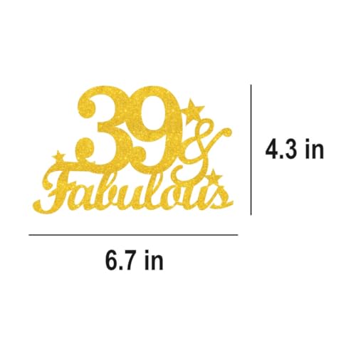 39 & Fabulous Gold Glitter Cake Topper - 39th Birthday Party Decoration