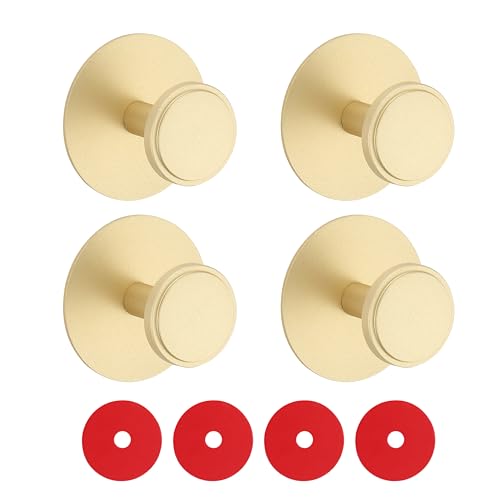 BVL Adhesive Towel Hooks, Brushed Gold Aluminum No-Drill Wall Hooks (4 Pack)