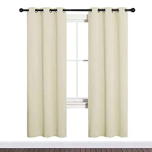 NICETOWN Beige Blackout Curtains 34" x 72" - Thermal Insulated, Noise-Reducing Drapes