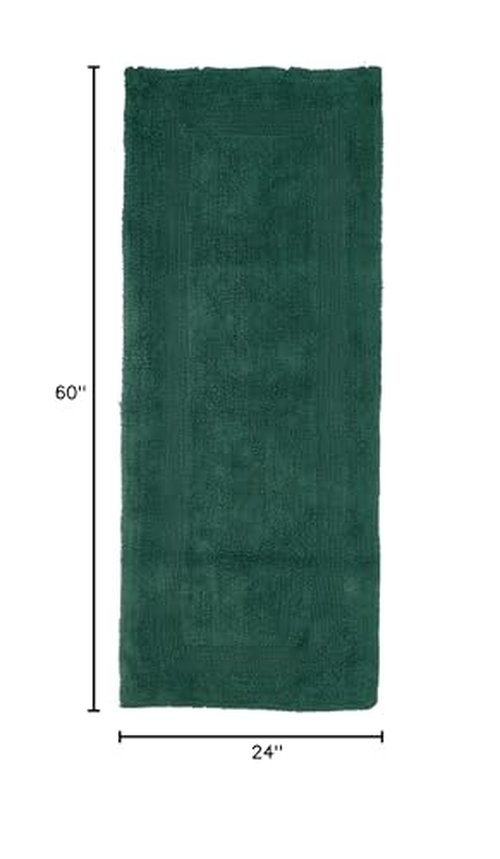 Lavish Home Reversible Long Bath Mat - 60x24-Inch Plush Cotton Bathroom Runner - Machine Washable Bath Mats for Bathroom, Kitchen, or Laundry Room (Green)