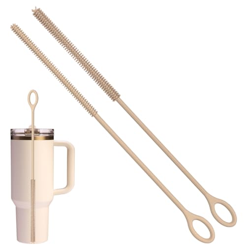 Vodvob 2-Piece Silicone Straw Cleaner Brush Set - Brown, Bendable Steel Core