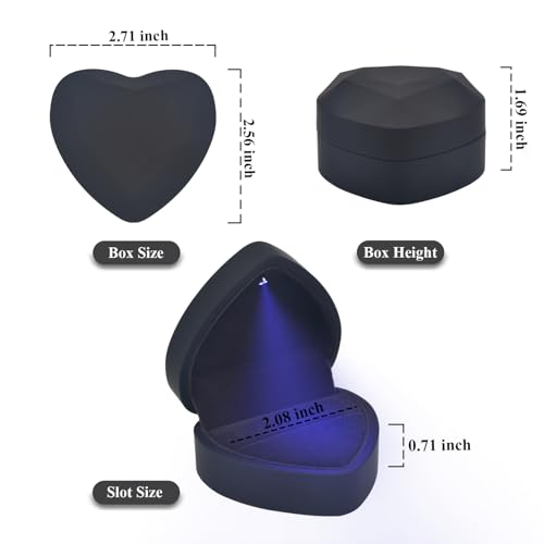 Black Heart-Shaped LED Lighted Engagement Ring Box for Proposals