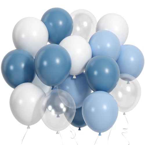Dusty Blue & White Balloon Set - 65 Pack for Birthday Parties