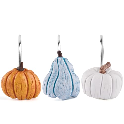 EVOOKA Pumpkin Shower Curtain Hooks - Set of 12 Rustic Metal Fall Rings