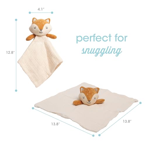 Pearhead Fox Baby Lovey, Organic Cotton Muslin Security Blanket