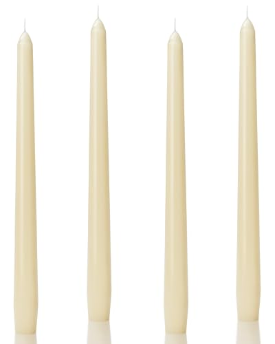 Auralome 10-Inch Ivory Taper Candles - Dripless Unscented Paraffin Wax - 4 Pack