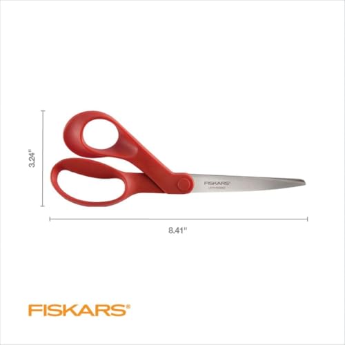 Fiskars 8" Left-Handed Scissors, Ergonomic Stainless Steel Crafting Shears (12-Pack)