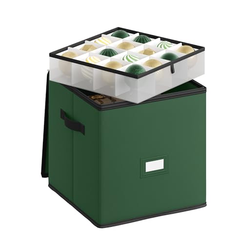 Christmas Ornament Storage Box with 4 Trays, 64 Slots - Forest Green Variation