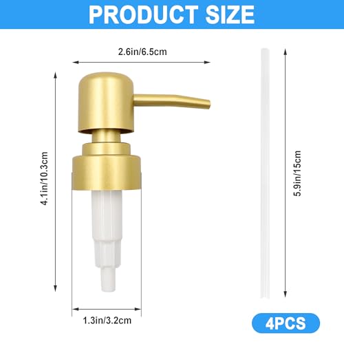 Gold Soap Dispenser Pump Replacement Set - 4 Pack for Bathroom & Kitchen