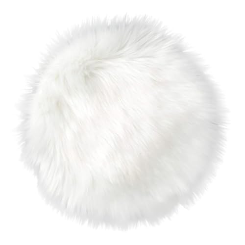 12-Inch Round Faux Fur Sheepskin Rug – Soft Fluffy White Accent Carpet