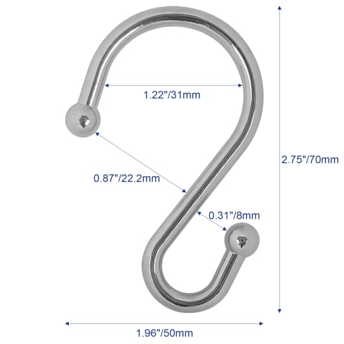 Gidse Rust-Proof S-Shaped Shower Curtain Hooks - Chrome, Set of 12